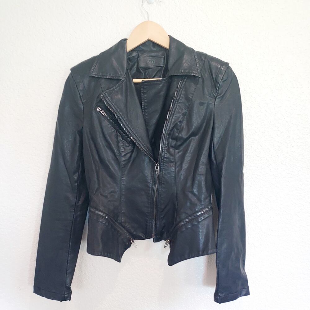 Blank NYC Faux Leather Black Moto Jacket Asymmetrical Zip Closure Size XS
